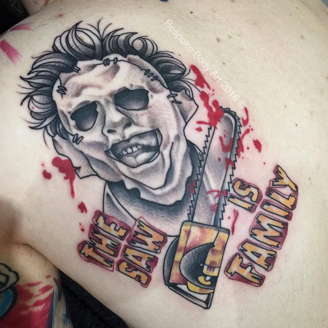 Tattoo Charlies of Lexington  1974 Texas Chainsaw Massacre poster tattoo  by ZACH he had a lot of fun doing this Hed love to do more like it come  see him soon 