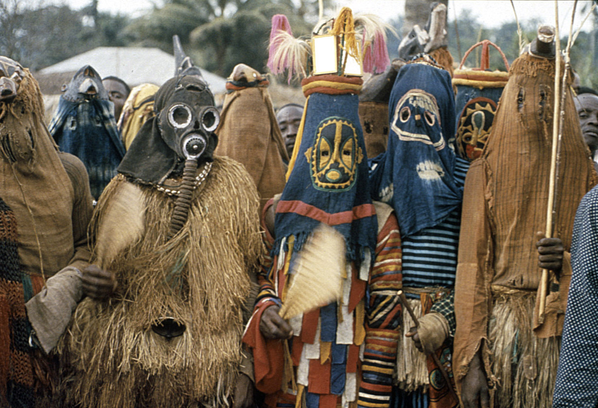 ukpuru:Igbo mask dancers performing during the Onwa Asaa festival, Ugwuoba village,