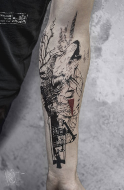 koittattoo:  Wolf woman arm piece, black &amp; red by KOit tattoo artistBased in Berlin // travelling