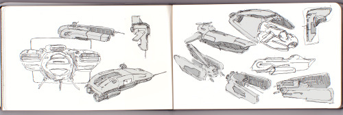 Spaceship doodles done on the train.