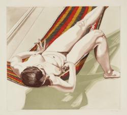 katfranceska:Philip Pearlstein Nude on Striped Hammock 1974