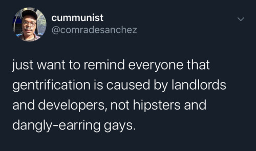 kyraneko:charismat1c-megafauna:girlsgiggle:millennial-review:in college a teacher explained that criticizing gentrification wasn’t about shaming or blaming the white people that were most likely living in the only apartments they could afford - it was