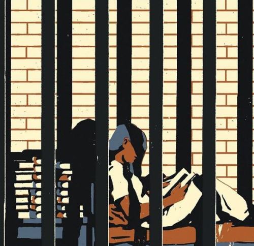 bibliolectors:Encerrada entre libros, prisionera de la lectura (ilustración de Harry Ten