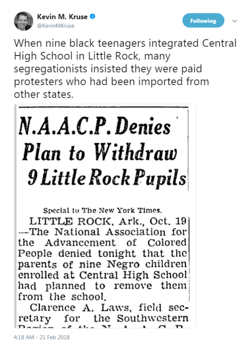 “When nine black teenagers integrated Central High School in Little Rock, many segregationists insis