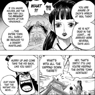 Pretty much a bit of exposition, kinda like that Holdem calls them out on it. Even basic exposition though is made better when it’s via a Kiku panel. Nice still look at her as well, makes me remember I forgot a little design detail earlier. Almost everyone else with prominent lipstick does that little heart thing with it, even Izo prior to leaving Wano. She just wears it normally. I like it personally, suits her design as being very much a natural beauty. Brother Izo is the one I’d see keeping up with fashion trends. #onepiece#one piece#kiku#okiku#o-kiku#kikunojo #alvida and Belo Betty are the only others I know