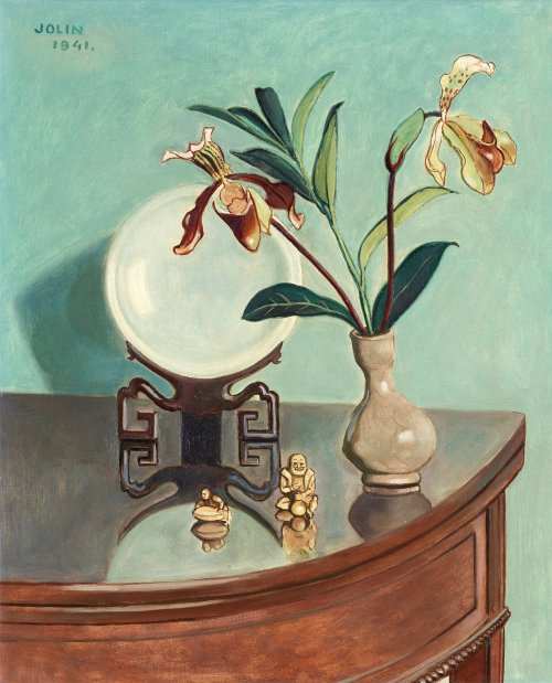 artherbarium:Einar Jolin (1890-1976), Still Life with Orchids and Oriental Objects, 1941