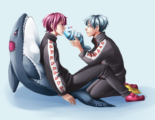 chusska-art:  Waaaahaha, finally managed to finish this! It has been a bussy week, so it took me a while. (Gosh, painting is hard, but I think this was good practice for me!) Anyway, here are the Free! babies with their toys. Fucking loved this anime