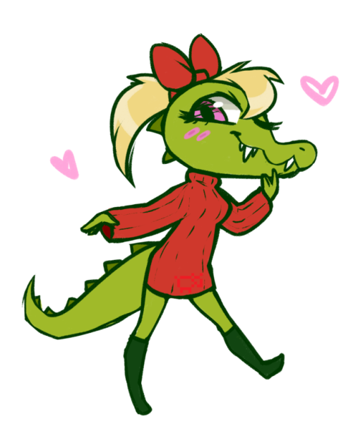 oneeyedsheep: red sweater w/ an alligator cutie!~ <3