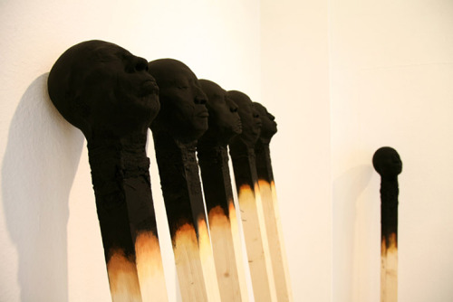 who-:  Giant Matchsticks Feature Eerie Human Faces  by Wolfgang Stiller 