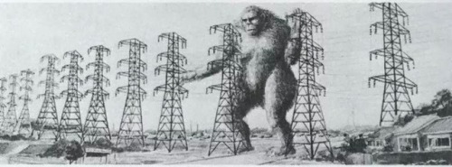 talesfromweirdland:Concept art for King Kong vs. Godzilla (1962).