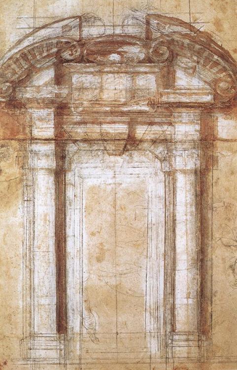 Michelangelo Buonarroti, Study for the Porta Pia, 1561. Chalk and ink on paper, 44.2 x 28.1 cm. Casa