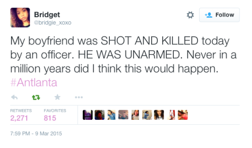 blackfemalepresident:  gourmetmilkshake:  justice4mikebrown:  March 9DeKalb officer shot and killed Anthony Hill, who struggled with mental illness and was unarmed and naked at the time of the shooting. Follow the hashtags #AnthonyHill and #Antlanta