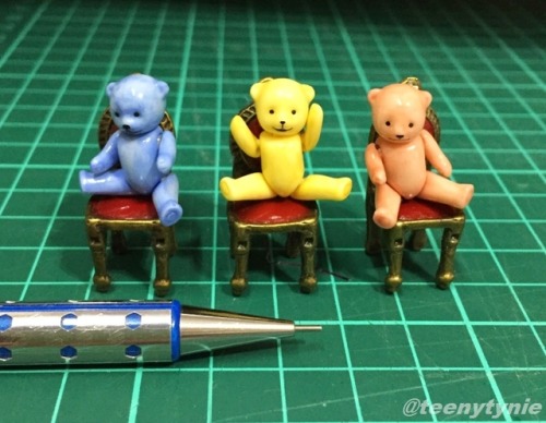 All bisque Teddy bears with miniature Japanese new year dishes.Teddy bears are made by Japanese mini