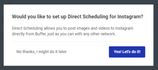 Snapshot of set up Direct Scheduling for Instagram in Buffer