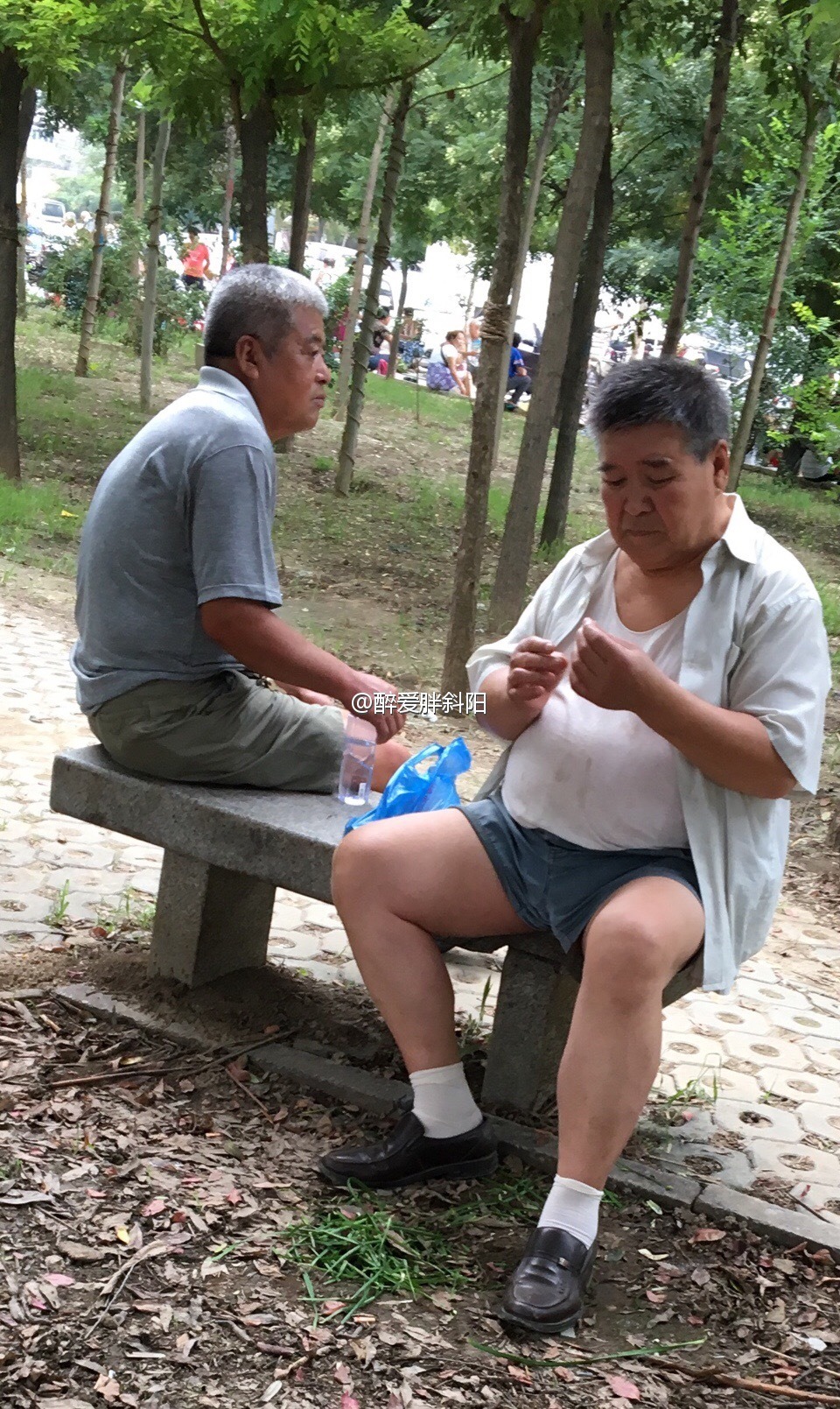 toumodajiba:  大叔的短裤太短了。所有人都可以看到他浑圆肥大的卵蛋，光溜溜的，充满了精种。
