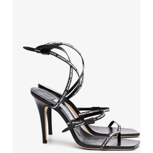 Off-White C/O Jimmy Choo Black Jane 100 Leather Sandals ❤ liked on Polyvore (see more high heels san