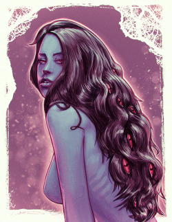 fantasio:  A little Succubus piece I did today, very much inspired by Adam Hughes, I tried to do my own version of “eerie-hair”. Experimented a lot with colors and framing in this one, as also transitions on the skin with different brushes to attain