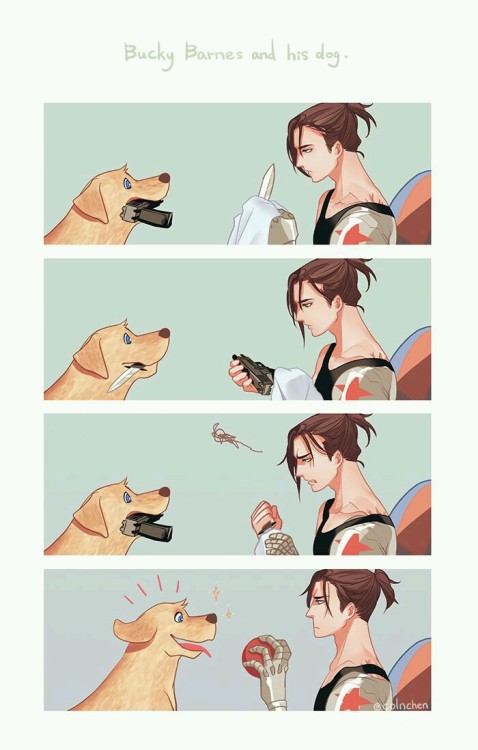 tiana-danced-with-bucky:  Steve and his cat and Bucky and his dog! Art belongs to colnchen 