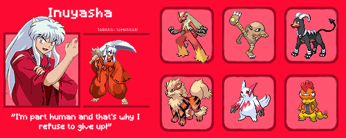toward-tomorrow:  I N U Y A S H A  +  P O K E M O N  [Part 1] Inuyasha sprite ripped by : x made by me.Pokemon sprites source: x[Insp.] 