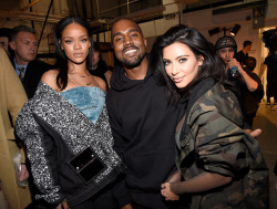kuwkimye:  Kim, Kanye &amp; Rihanna at the Kanye West x Adidas Originals presentation in NYC - February 12, 2015