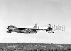 youlikeairplanestoo:  Boeing B-47   1914 Curtiss Pusher… that’s gotta be the oddest heritage flight I’ve ever seen. I’m sure it lasted all of 1.1 seconds given the Pusher’s max speed of around 50mph. Photo courtesy of Kemon01.