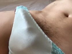 mitanitokyo:  My morning panty bulge in light blue nylon panties. Thanks for liking and rebloging:) 