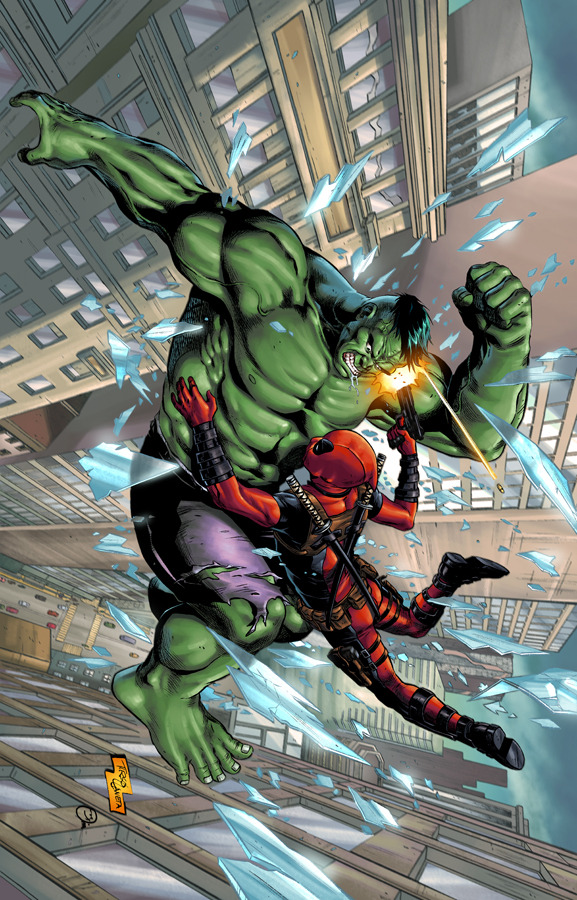 extraordinarycomics:  Deadpool vs Hulk by Jeffrey Huet.