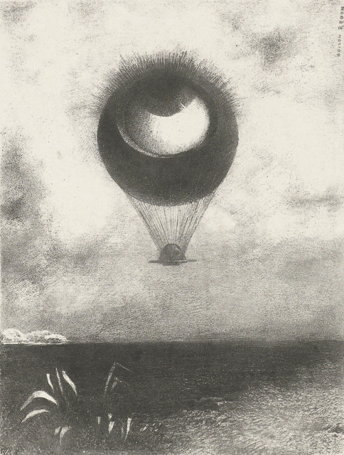 The eye, as a bizarre balloon, heading towards INFINITY by Odilon Redon, 1882