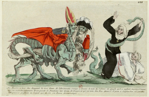 thefugitivesaint: ‘Un Monstre a trois têtes designant les trois Etats de l'Aristocratie’ (A three-headed monster designating the three states of the aristocracy), 1790Source