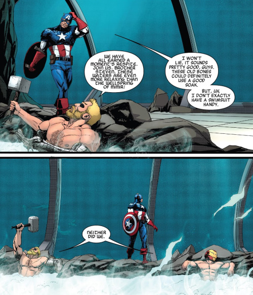 tony-stark-ing: Three men, one hot tub.Avengers (2018) issue #21