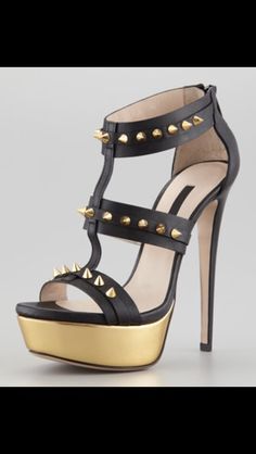 womenshoesdaily:Gold and black high heel with spikes