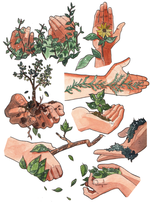 incaseyouart: Some more hands with plants (sequel to this piece I did 2 yrs ago)  All referenced fro