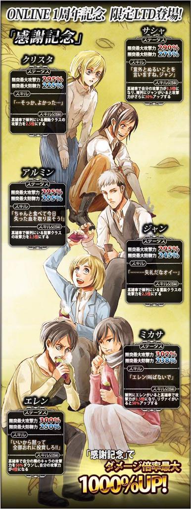  Historia, Sasha, Jean, Armin, Eren, and Mikasa are featured in Hangeki no Tsubasa&rsquo;s