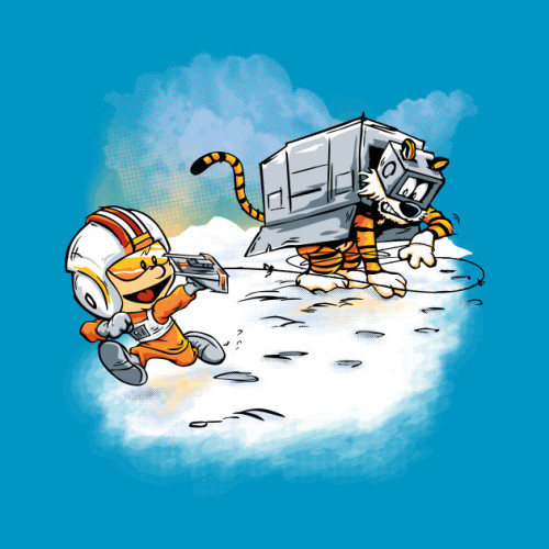 pixalry:  Calvin & Hobbes Star Wars - Created by David Kopet    All designs on sale at David’s TeePublic Shop as T-shirts, prints, and cases, starting at ฝ.   Check out more of our favorite designs on sale at the Pixalry Merch Store.    