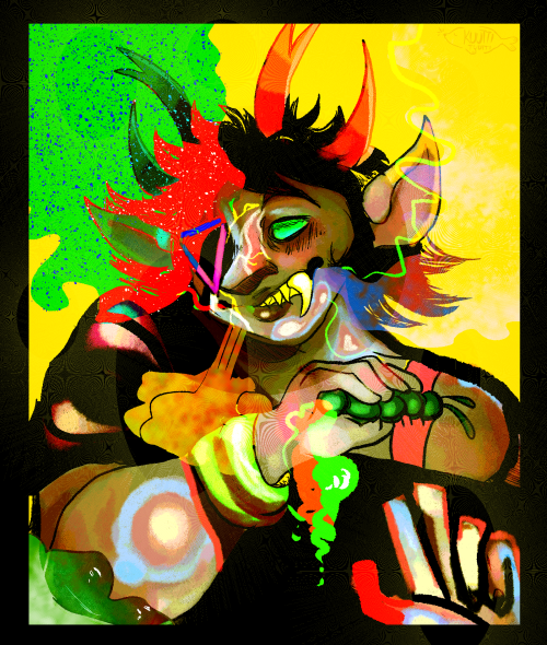 [ M O I S T ][Id: Drawing of Cirava Hermod from Hiveswap. They are a gold blood troll with a set of 