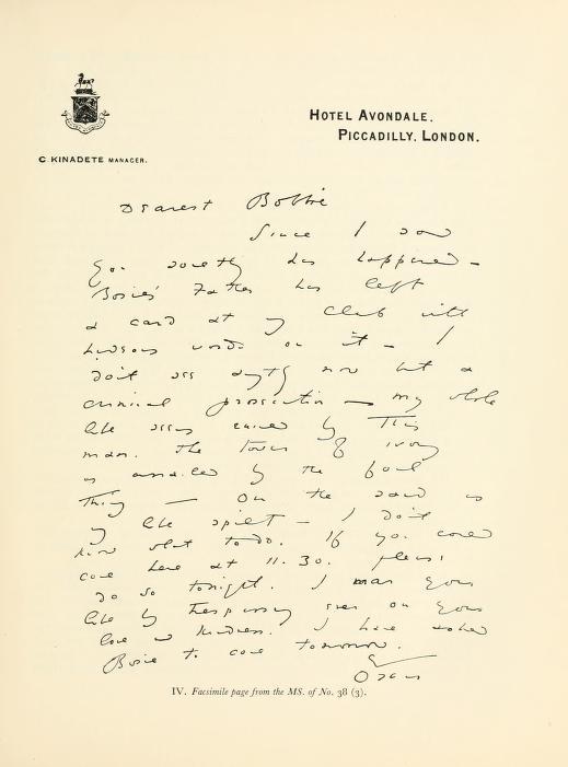        “Dearest Bobbie, Since I saw you something has happened— Bosie’s father