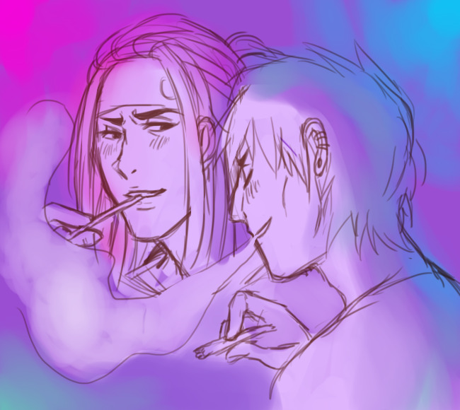 swamp-dog:  I really wanted to draw mink and noiz just getting stoned and making