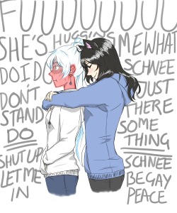 wynauting: Weiss ‘Secretly Craves Affection’ Schnee + Blake ‘Spontaneously Clingy’ Belladonna:  a concept. In hoodies, because why not. 