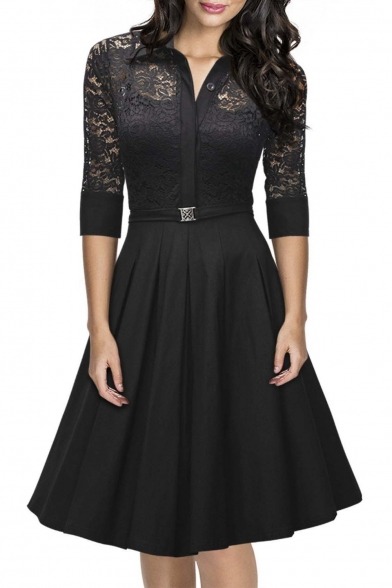 sneakysnorkel:  My Favorite Dresses Picks V-Neck Half Sleeve Button Through A-Line