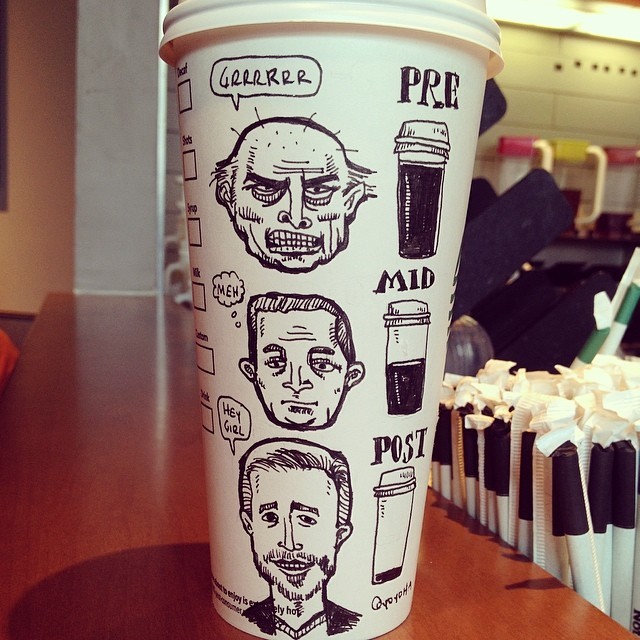 nakedfemalesonly:  unamusedsloth:Cartoonist Josh Hara draws on his coffee cup every
