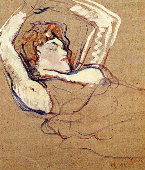 artist-lautrec: Woman Lying on Her Back, Both Arms Raised, 1895, Henri de Toulouse-LautrecMedium: oi