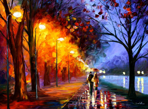 bestof-etsy:  Impressionist Cityscapes Through Lovers’ Eyes by Leonid Afremov A professional artist since 1978, American artist Leonid Afremov graduated from the prestigious school Vitebsk Art School, originally founded by classical artist Marc Chagall.