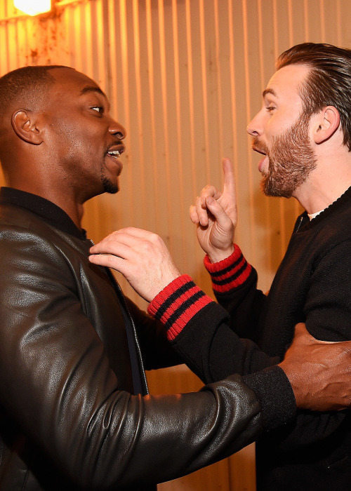 chrisevanslive:ANTHONY MACKIE and CHRIS EVANS at the MTV Movie Awards, 2016.