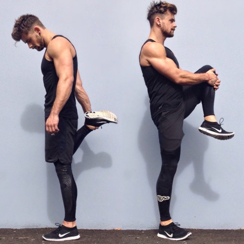 bangarangblog:  Stretching out after a great workout, wearing new compression gear from Body Science