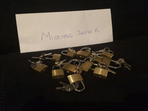 mistress-jenna-k: My padlocks have arrived! Who wants one? I’ll send it to you, you’ll use it to loc