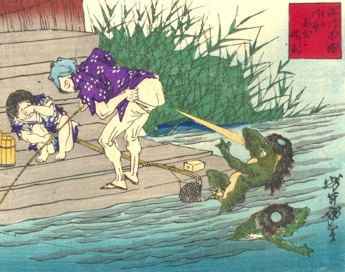 Yoshitoshi, Defense against Kappa, 19th century