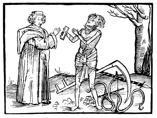 Physician having a discussion with Death, Orationes Dual, 1511