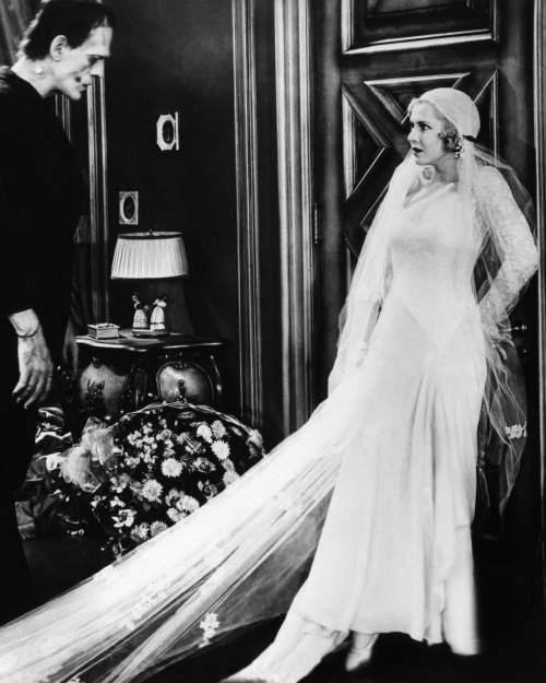 Frankenstein with Elizabeth (Mae Clarke) in wedding dress by costume designer Vera West, 1931, Photo