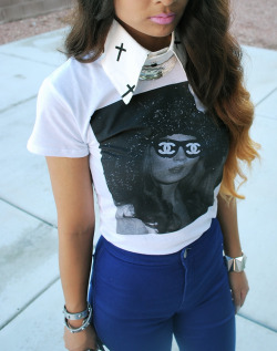 Fashionpassionates:  Get The Tee Here: Kate Moss Eyed Tee Get The Cap Here: Spike-Cap