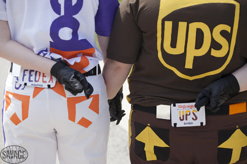 happehpills:  “What a Lovely Package You Have!” - Fedex and Ups Trucks Cosplays! Our glasses do that ‘evil’ anime thing. Cosplay Concept, Original Costume Designs, and Construction - Us (http://happehpills.tumblr.com/)Photographer - Josh